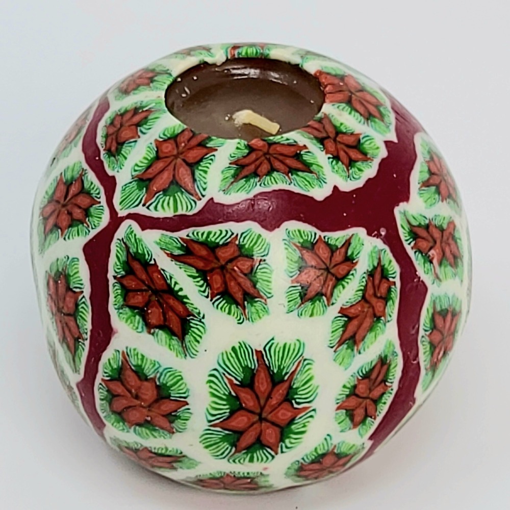 Gibson Greetings Poinsettia Ball Candle Glowing Christmas Holiday Red Green Wax